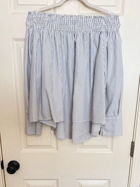 Aqua Striped Off-Shoulder Shirt